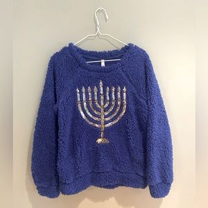 Hanukkah Menorah Blue Sweatshirt with Sequins